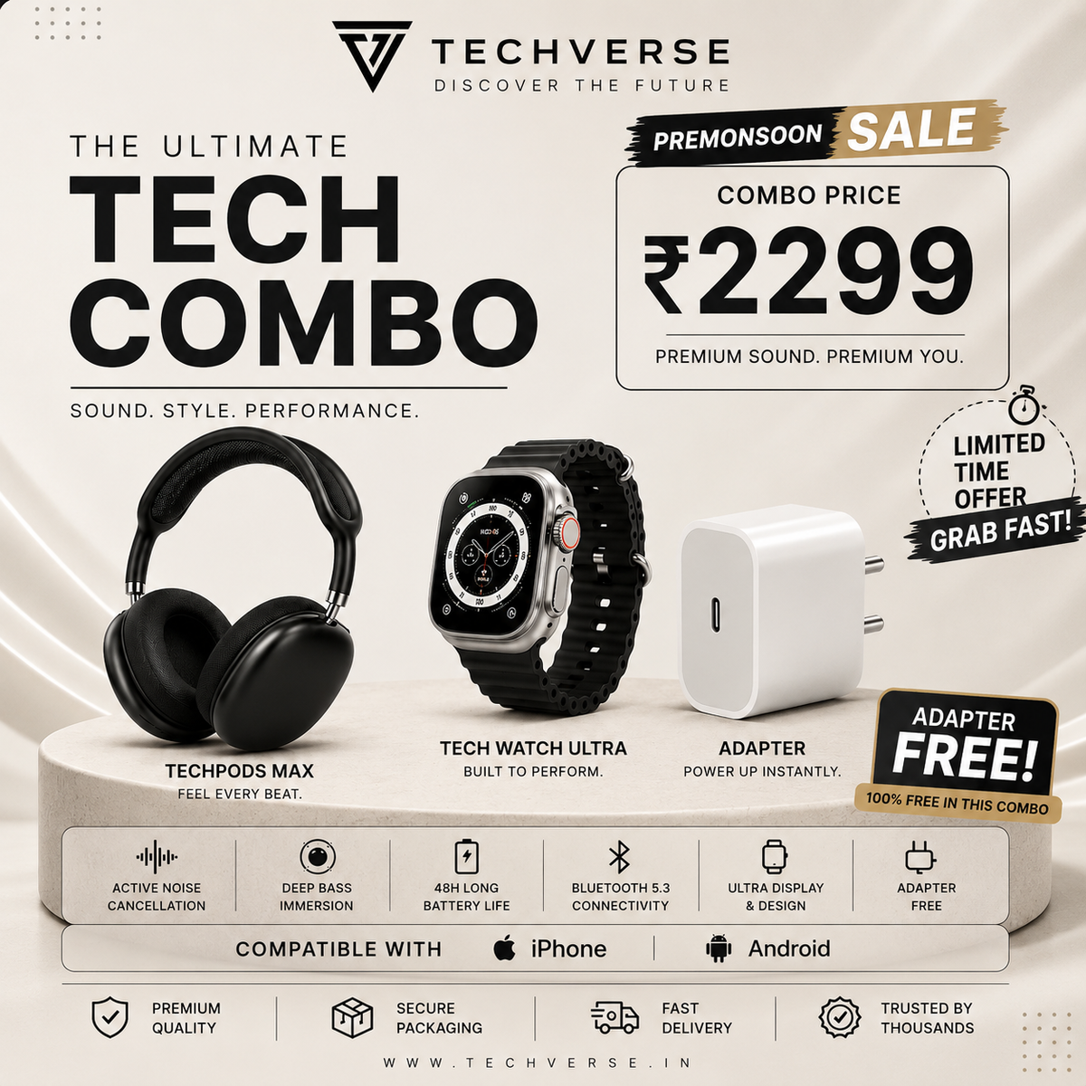 TechPods Max and Tech Watch Ultra With Free Adaptor