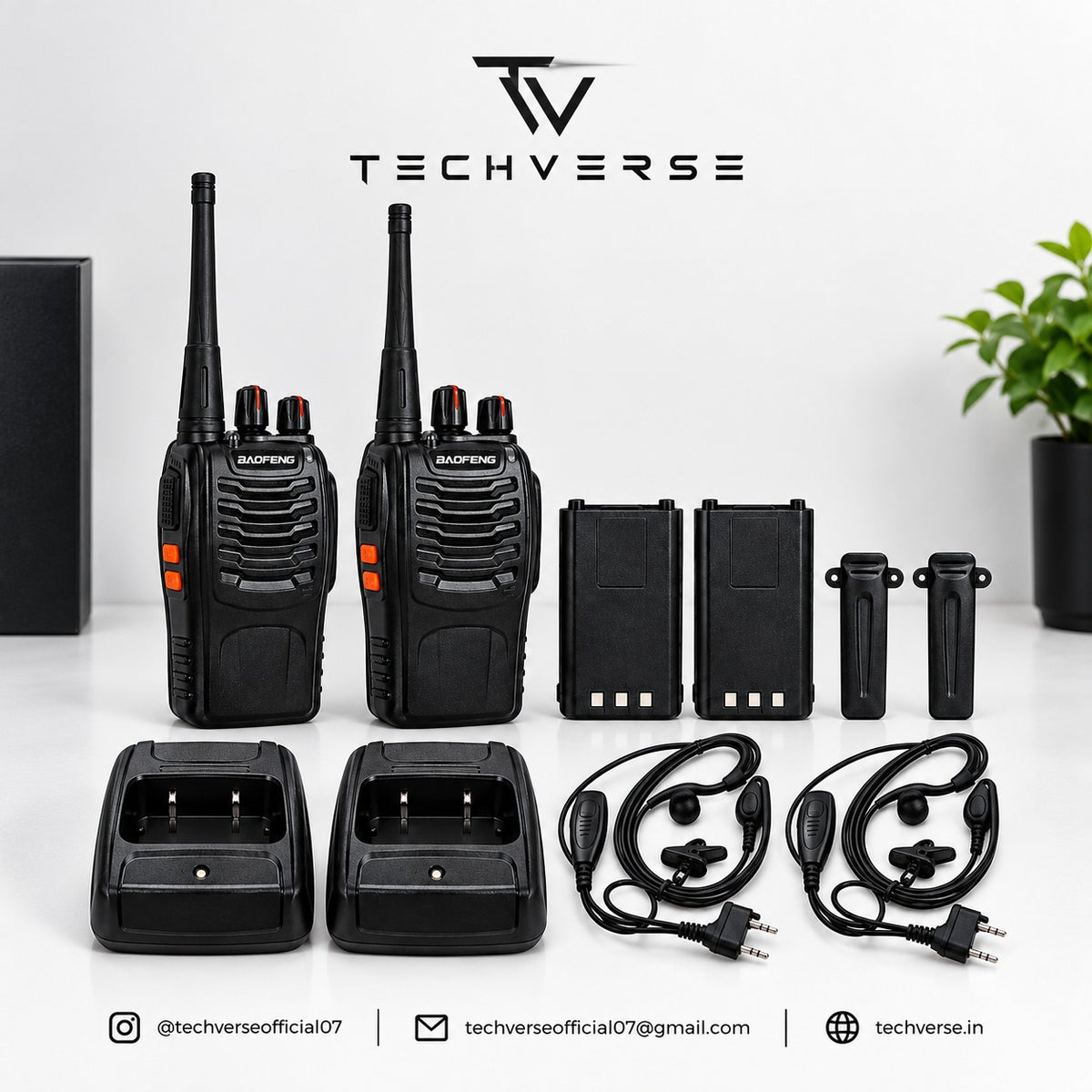 Techverse Baofeng BF-888S Walkie Talkie – 5W UHF, 16 Channel Long Range Two Way Radio (Pair)