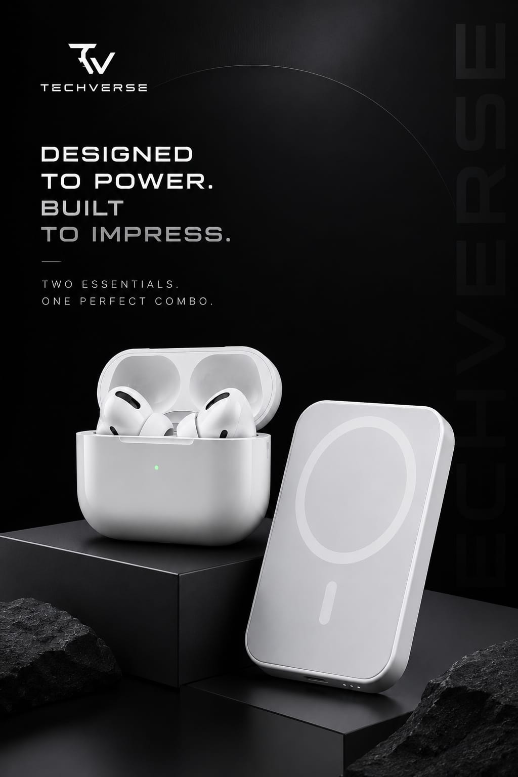 TechVerse Premium Combo – TechPods Pro 2nd Gen + 10000mAh MagSafe Power Bank + FREE Scratch-Proof Case