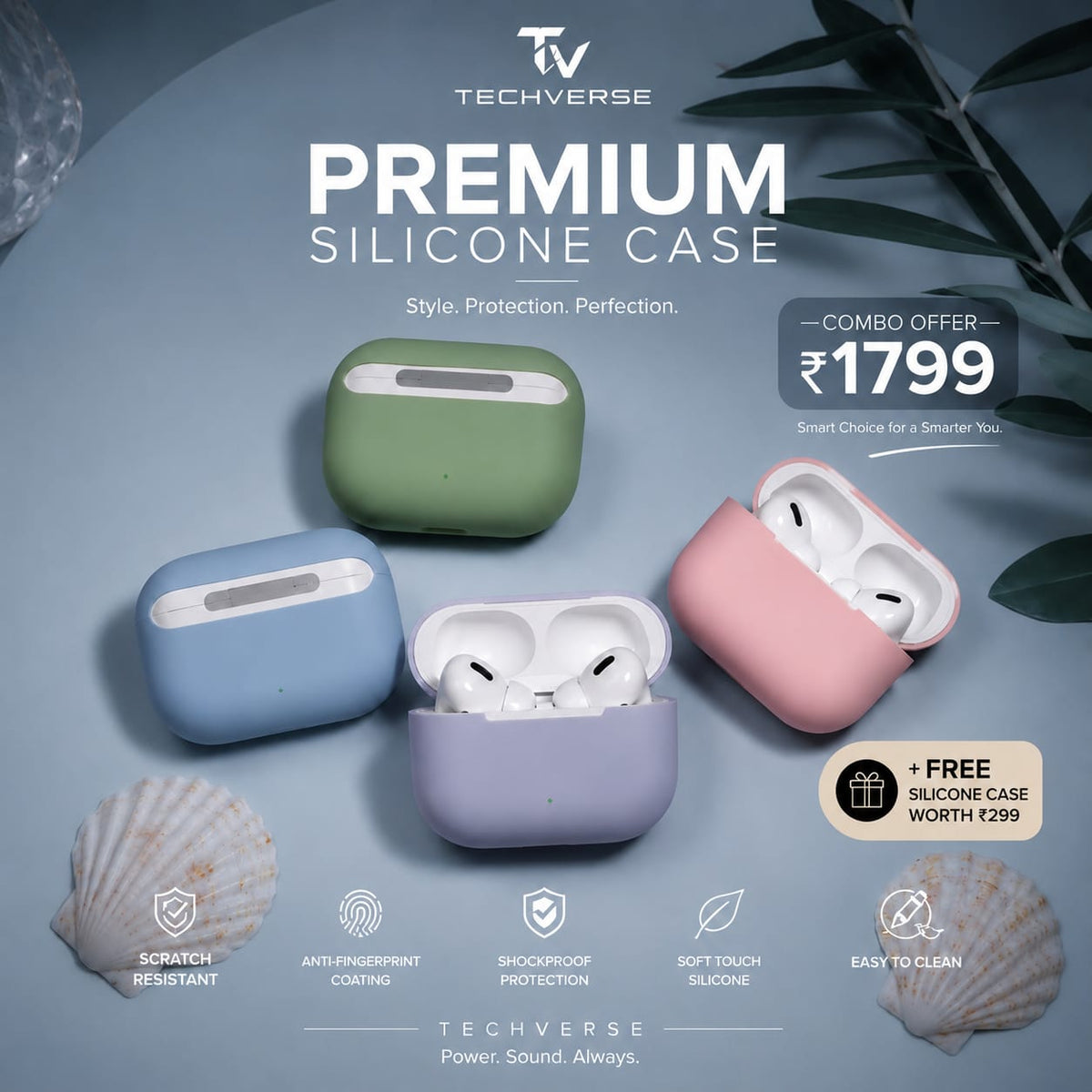 TechVerse Premium Combo – TechPods Pro 2nd Gen + 10000mAh MagSafe Power Bank + FREE Scratch-Proof Case
