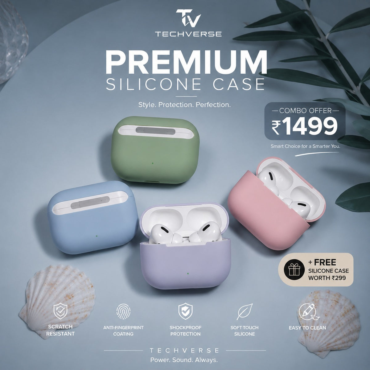 TechVerse Premium Combo – TechPods Pro 2nd Gen + 5000mAh MagSafe Power Bank + FREE Scratch-Proof Case