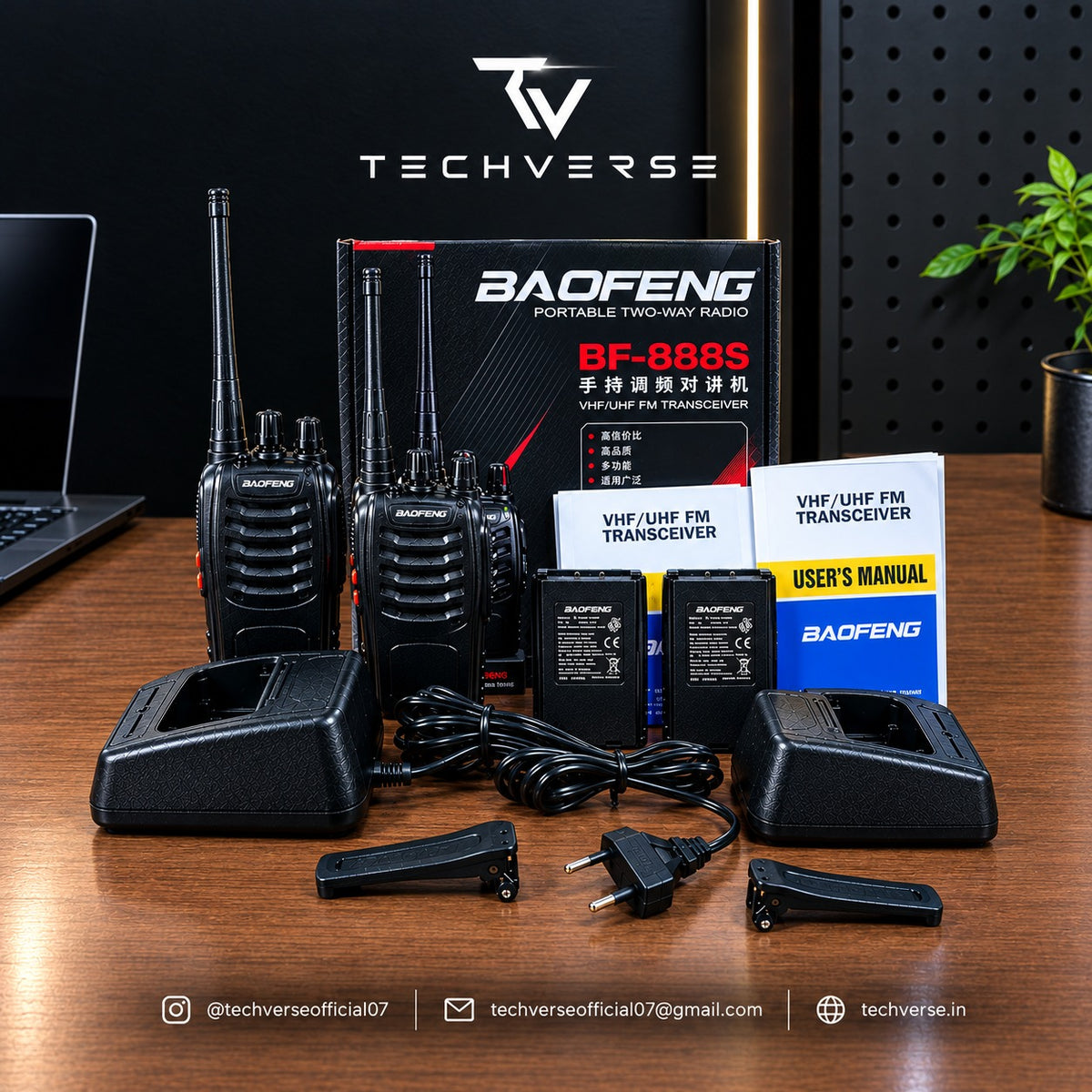Techverse Baofeng BF-888S Walkie Talkie – 5W UHF, 16 Channel Long Range Two Way Radio (Pair)