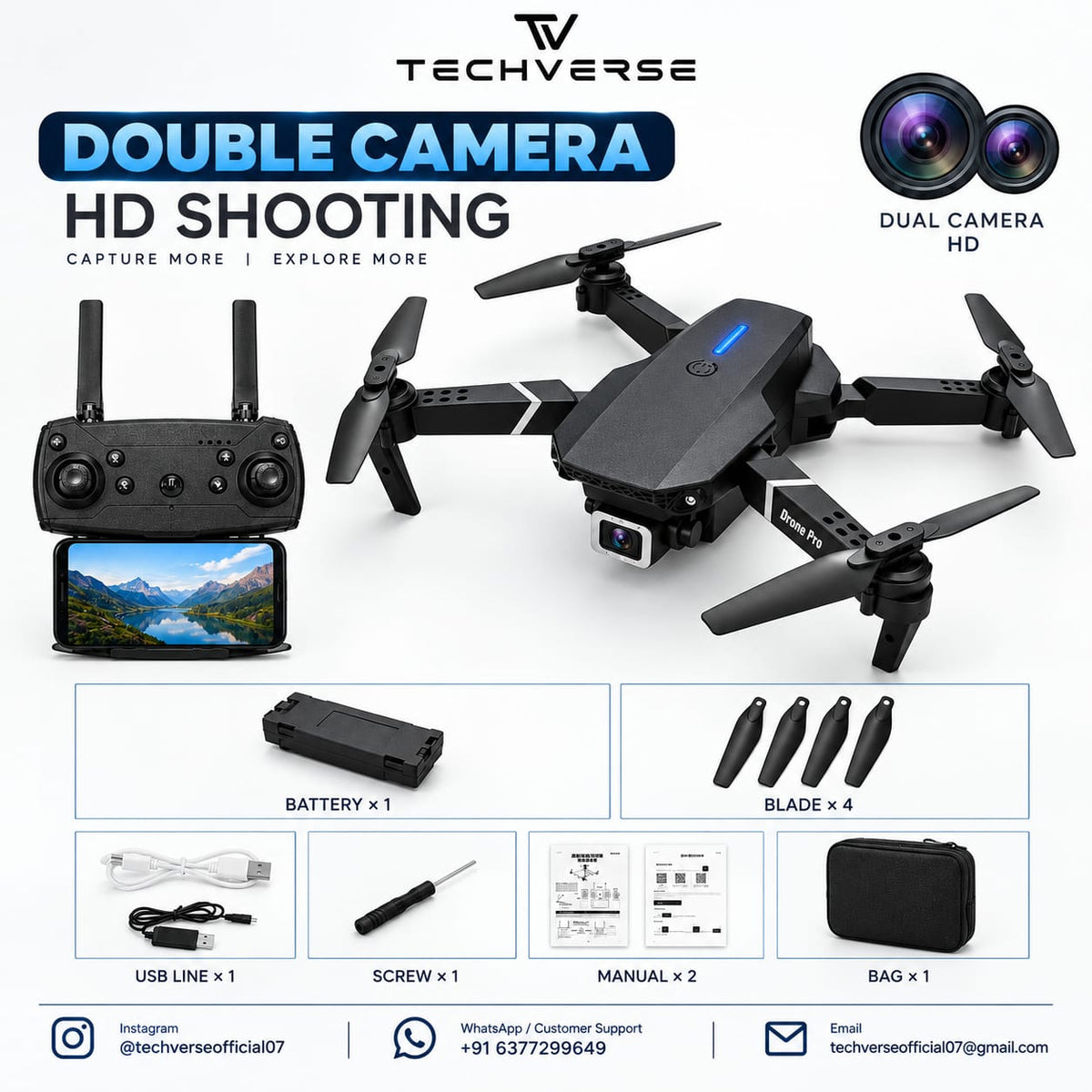 TechVerse E88 Pro Drone with Dual Camera